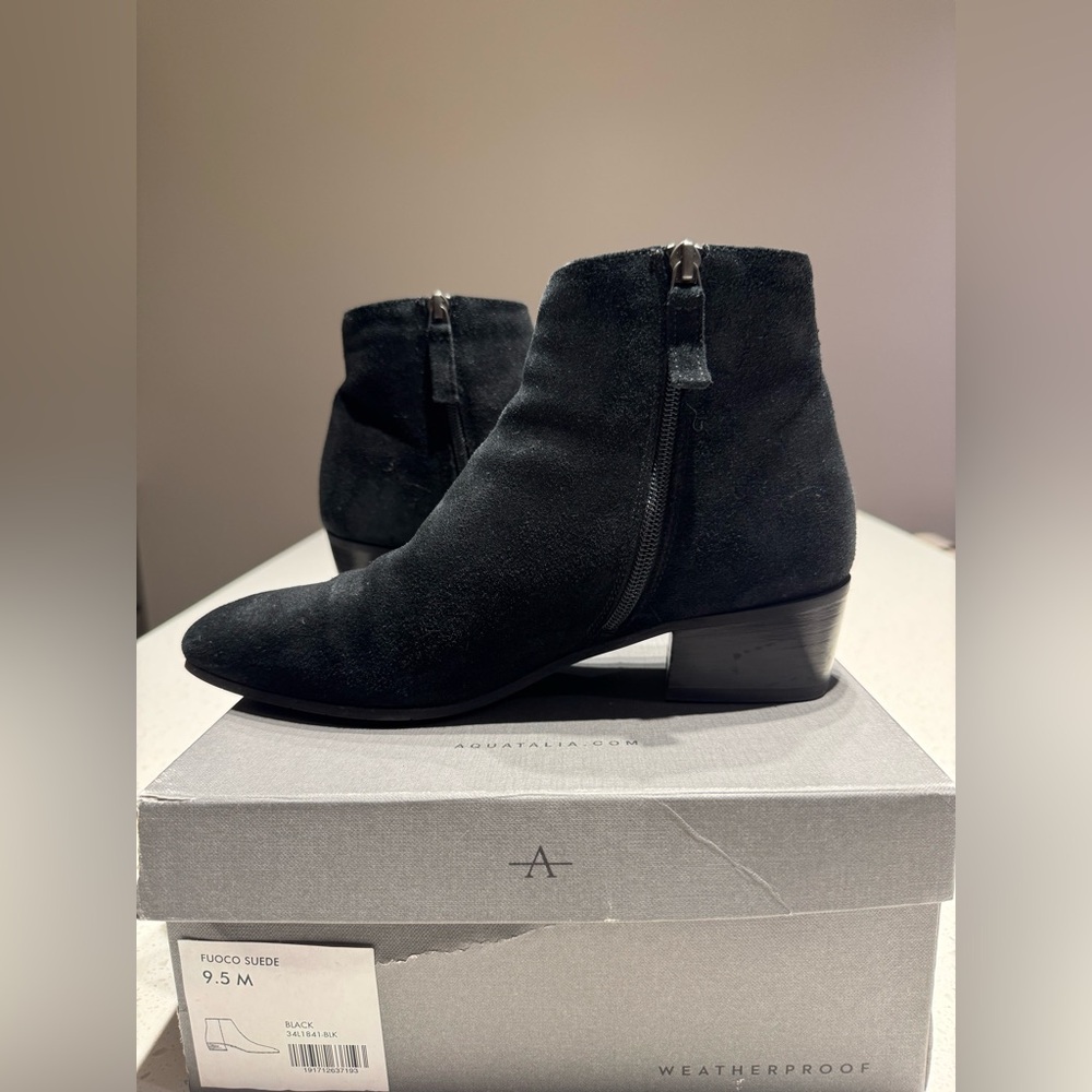 Aquatalia Fuoco Black Suede Ankle Boots Weatherproof Size 9.5M